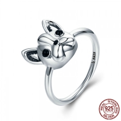Hot Sale 100% 925 Sterling Silver Loyal Partners French Bulldog Dog Animal Female Ring for Women Fashion Jewelry SCR261 RING-0295