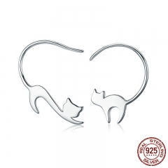 Animal Collection 925 Sterling Silver Cute Napping Little Cat Drop Earrings for Women Sterling Silver Jewelry Gift SCE073 EARR-0149