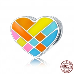 Authentic 100% 925 Sterling Silver Color Enamel Heart Charm Beads fit Charm Bracelet & Bangles DIY Jewelry Making SCC621 CHARM-0657