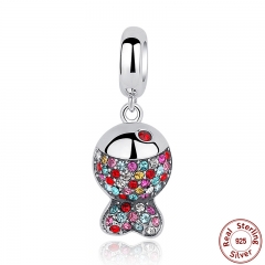 New Collection 925 Sterling Silver Lovely Colorful Zircon Fish Pendants fit Bracelet & Necklace SCC034 CHARM-0074