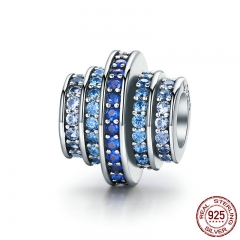Genuine 925 Sterling Silver Gradual Change Round Wheel Blue Melody Clear CZ Crystal Charms fit Bracelets Jewelry SCC129 CHARM-0251