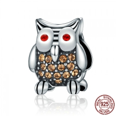 Authentic 925 Sterling Silver Dazzling Yellow Clear CZ Animal Owl Beads Fit Bracelets Fine Jewelry Gift S925 SCC199 CHARM-0315