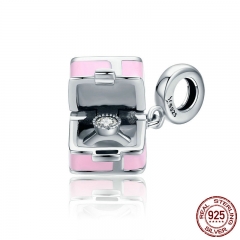 100% 925 Sterling Silver Romantic Pink Box Marry Me Surprise Charm Pendant fit Women Bracelet DIY Jewelry Making SCC549 CHARM-0589