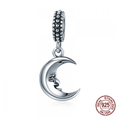 High Quality 925 Sterling Silver Mr. Moon Smile Face Pendant Charm fit Charm Bracelet DIY Fine Jewelry Gift SCC149 CHARM-0272