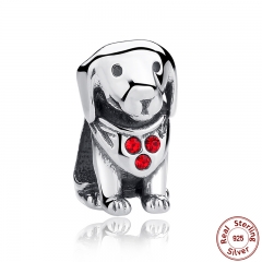 925 Sterling Silver Dog Animal Beads Charms With Red Created Stone for DIY Bracelet Jewelry Making Baby Gift SCC016 CHARM-0106