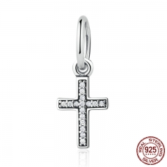 Real 925 Sterling Silver Symbol Of Faith Cross, Clear CZ Beads Charms fit Bracelet Fashion Jewelry PSC009 CHARM-0199