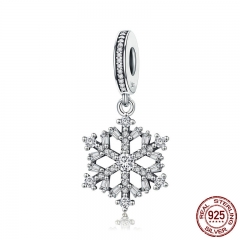 Hot Sale Genuine 925 Sterling Silver Sparkling CZ Snowflake Dangle Charm fit Women Charm Bracelet Jewelry SCC266 CHARM-0341