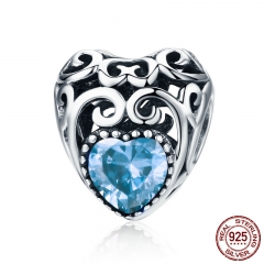 100% 925 Sterling Silver Leaves Wave Heart Light Blue AAA Zircon Beads fit Charm Bracelet DIY Jewelry Making SCC573-3 CHARM-0640