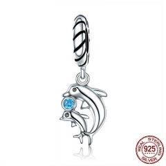Authentic 100% 925 Sterling Silver Dolphins Story with Clear CZ Charms fit Bracelet & Necklaces Women Jewelry SCC264 CHARM-0355