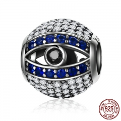 Genuine 925 Sterling Silver Blue Eyes Eye Of Nazar Lucky Guardian Beads Charm fit Charm Bracelets Bangles Jewelry SCC172 CHARM-0293