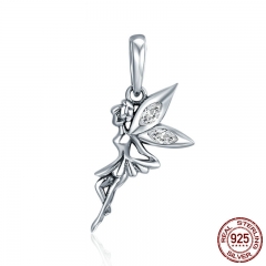 Authentic 925 Sterling Silver Flower Fairy Dangle Pendant Charms fit Women Charm Bracelets & Necklaces jewelry SCC359 CHARM-0484
