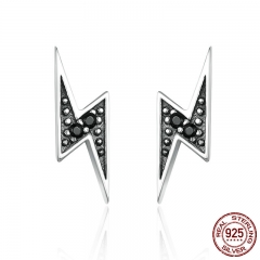 New Arrival 100% 925 Sterling Silver Exquisite Lightning & Black CZ Stud Earrings for Women Fine Jewelry Brincos SCE156 EARR-0168