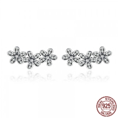 Authentic 925 Sterling Silver Stackable Dazzling Daisies, Clear CZ Stud Earrings for Women Fine Jewelry Bijoux PAS506 EARR-0155
