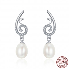 925 Sterling Silver Elegant Geometric,Fresh Water Pearl & Dazzling CZ Drop Earrings for Women Fine Jewelry Bijoux SCE113 EARR-0232