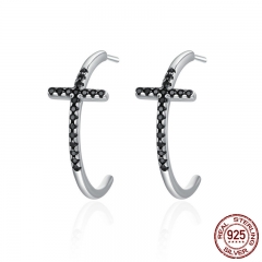 Popular 100% 925 Sterling Silver Classic Cross Black CZ Drop Earrings for Women Sterling Silver Jewelry Brincos SCE262 EARR-0280