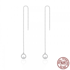 Luxury 925 Sterling Silver Geometric Long Tassel Circle AAA Zircon Drop Earrings for Women Sterling Silver Jewelry SCE080 EARR-0150