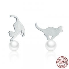 Hot Sale 100% 925 Sterling Silver Naughty Cat Play Ball Drop Earrings Women Sterling Silver Earrings Jewelry Gift SCE235 EARR-0230