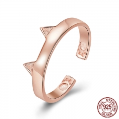 925 Sterling Silver Cat Ears Rose Gold Color Animal Ears Shape Adjustable Finger Rings Party Wedding Jewelry SCR387-3 RING-0434