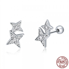 100% 925 Sterling Silver Sparkling Star Meteor Luminous Crystal Stud Earrings For Women Fashion Silver Jewelry SCE432 EARR-0442