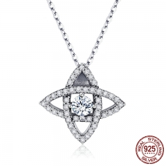 High Quality 925 Sterling Silver Sparkling Crystal Geometric Pendant Necklaces Women Sterling Silver Jewelry SCN261 NECK-0204