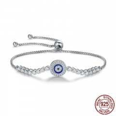 Authentic 925 Sterling Silver Blue Eye Tennis Bracelet for Women Adjustable Chain Bracelet Sterling Silver Jewelry SCB033 BRACE-0061