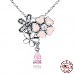 925 Sterling Silver Pink Heart Blossom Cherry Flower 45CM Pendants & Necklaces Women Sterling-Silver-Jewelry SCN046 NECK-0026