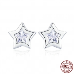 Nueva Llegada De Plata 925 Estrella Brillante Circón Cúbico Aretes Pequeños Para Mujeres Moda Pendientes Joyeria Sce437 EARR-0637