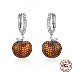 Auténtica Plata 925 Manzanas Pequeñas Pendientes De Gota Para Mujeres Naranja Cz Zirconia Fashion Jewelry Making Sce523 EARR-0604