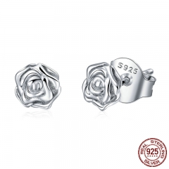 Auténtica Plata 925 Romántico Rose Flower Stud Pendientes Para Las Mujeres De La Moda De Joyeria De Plata Esterlina Y PSC050 EARR-0547