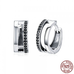 Plata 925 Simple Ronda Doble Círculo Negro Cz Pendientes De Aro Para Las Mujeres Sce444 Fine Jewelry Gift EARR-0544