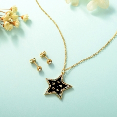 joyeria conjunto de collar y aretes en acero quirurgico y cobre chapado en oro con zirconia forma estrella XXXS-0250B