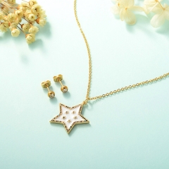 joyeria conjunto de collar y aretes en acero quirurgico y cobre chapado en oro forma estrella con zirconia XXXS-0250A