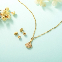 joyeria conjunto de collar y aretes en acero quirurgico y cobre chapado en oro con zirconia  XXXS-0253