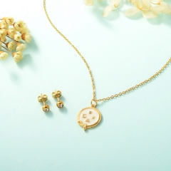 conjunto de joyas de collar y aretes en acero inoxidable y cobre color dorado  zirconia  XXXS-0258